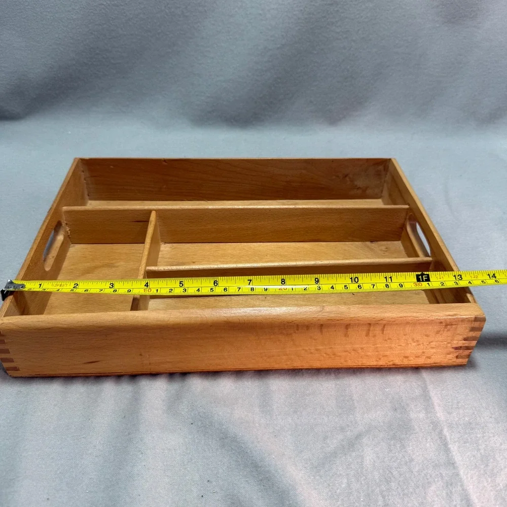 Vintage Wood Cutlery Divided Tray Organizer Silverware Drawer Romania Dovetail